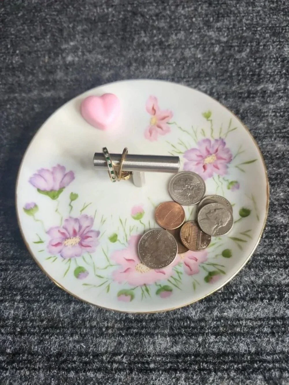 Vintage Hutschenreuther Upcycled Floral Porcelain Ring Dish & Jewelry Holder Bar